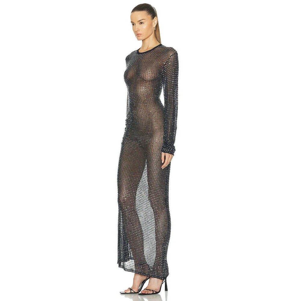 Christopher Esber Cristalla Long Sleeve Knit Drape Dress in Ink - Picture 3 of 5